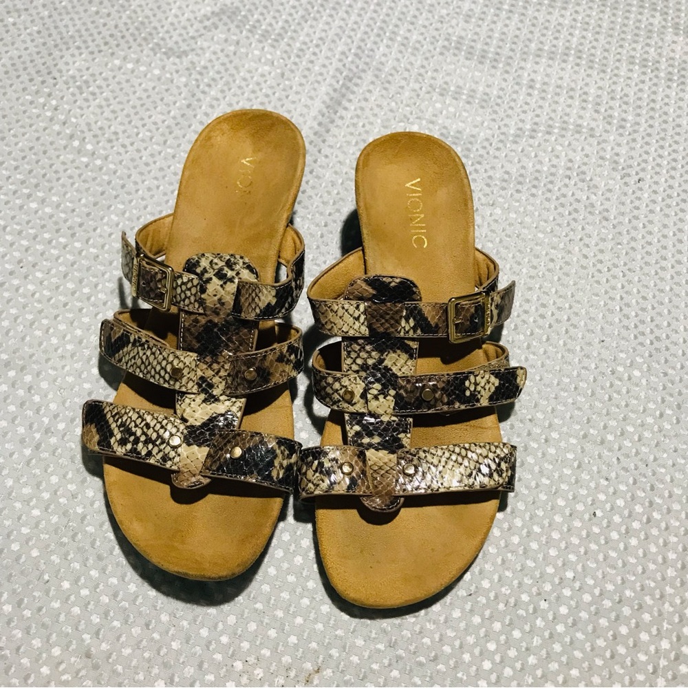Vionic Orthotic Adjustable Triple Strap Slide Wedges - Radia Snake‎ - Picture 4 of 11